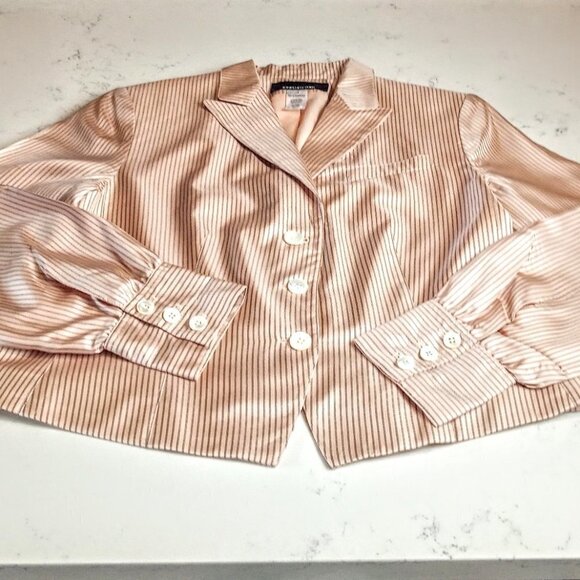 Jones New York Pink Black Pinstripe Silk Jacket - Picture 3 of 6